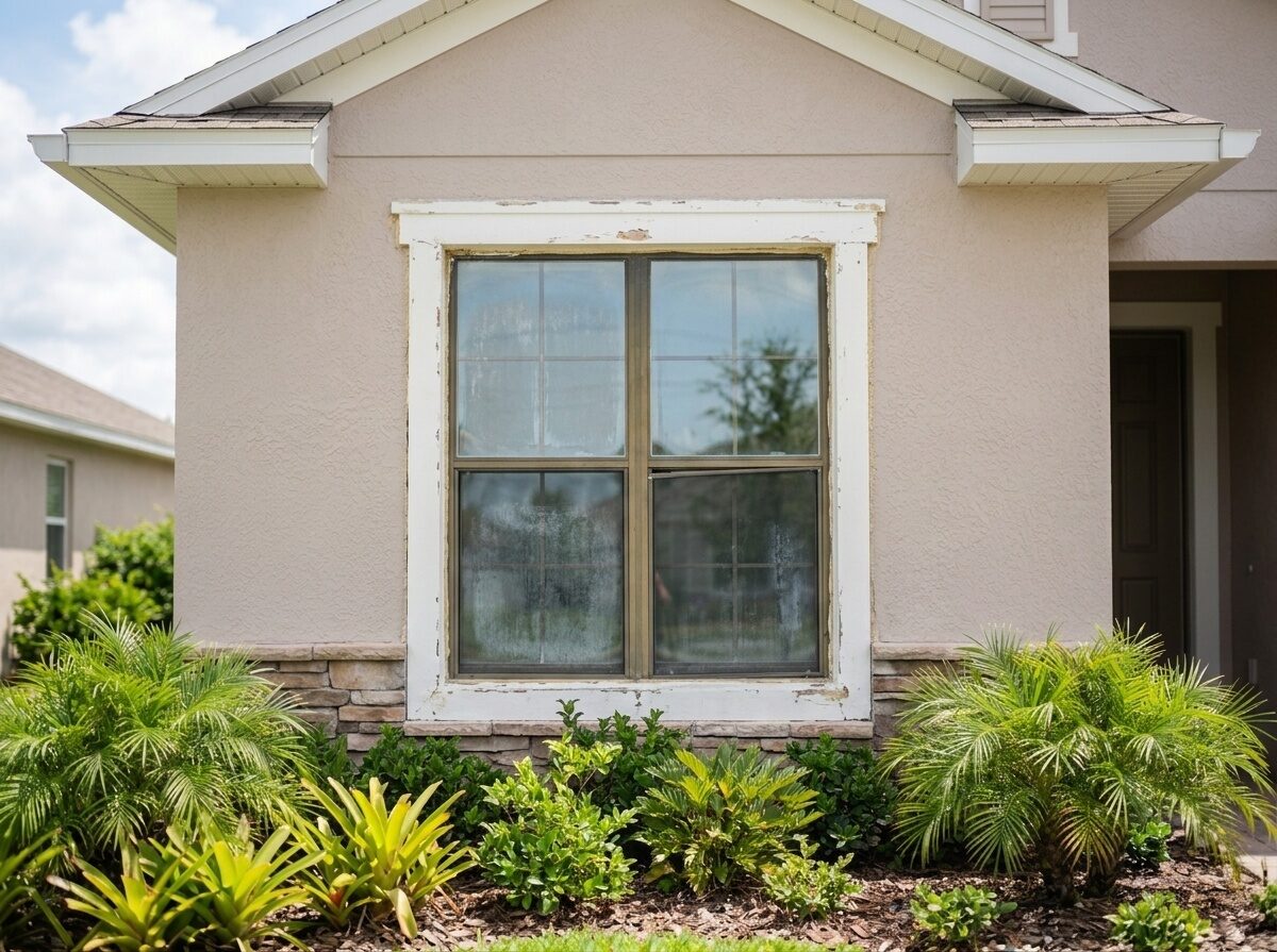 Old tired double-hung window before replacement