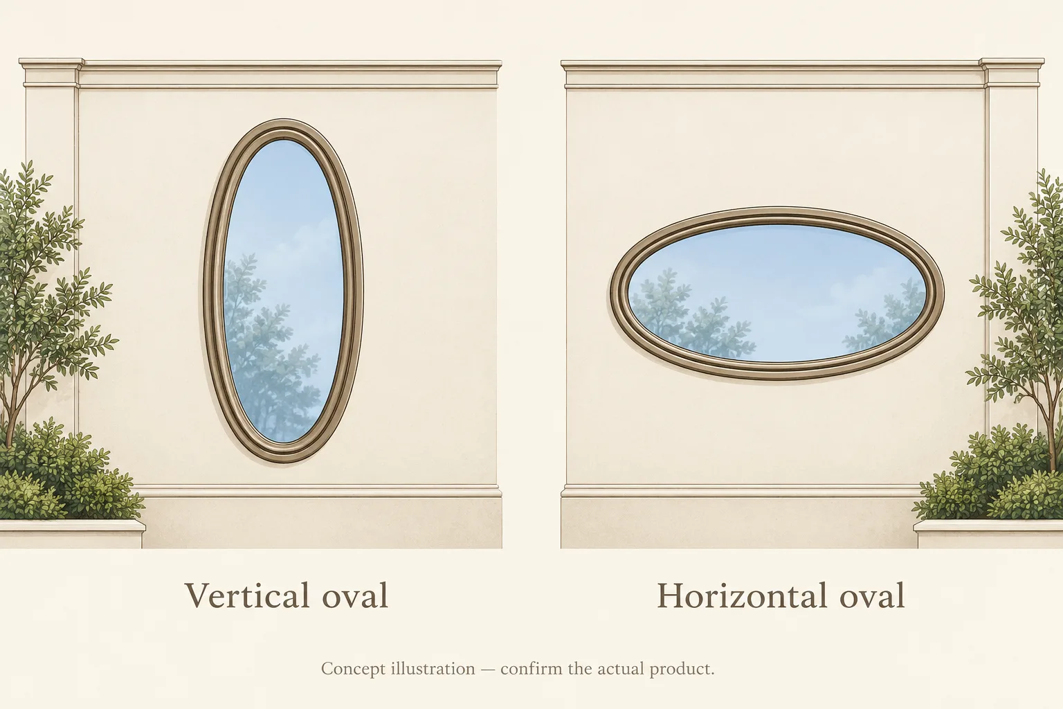 Side-by-side illustrations compare vertical and horizontal oval windows.